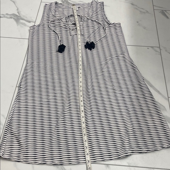 Tribal Black & White Striped Dress V Neck with Ties Sleeveless Pockets Sz S - Picture 2 of 11